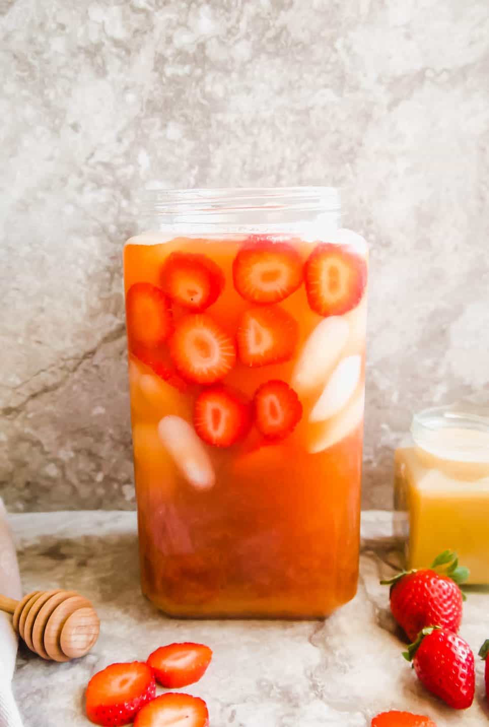A jar of strawberry iced tea