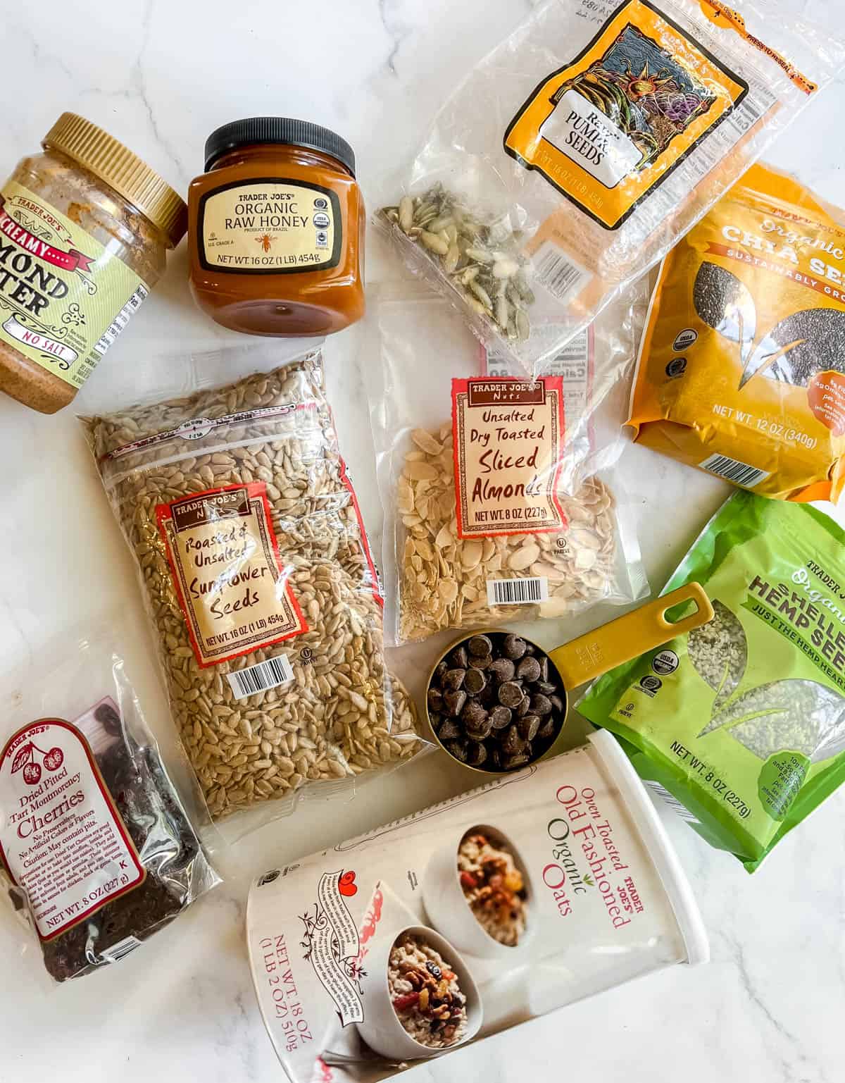 Ingredients needed to make homemade gluten free granola bars.