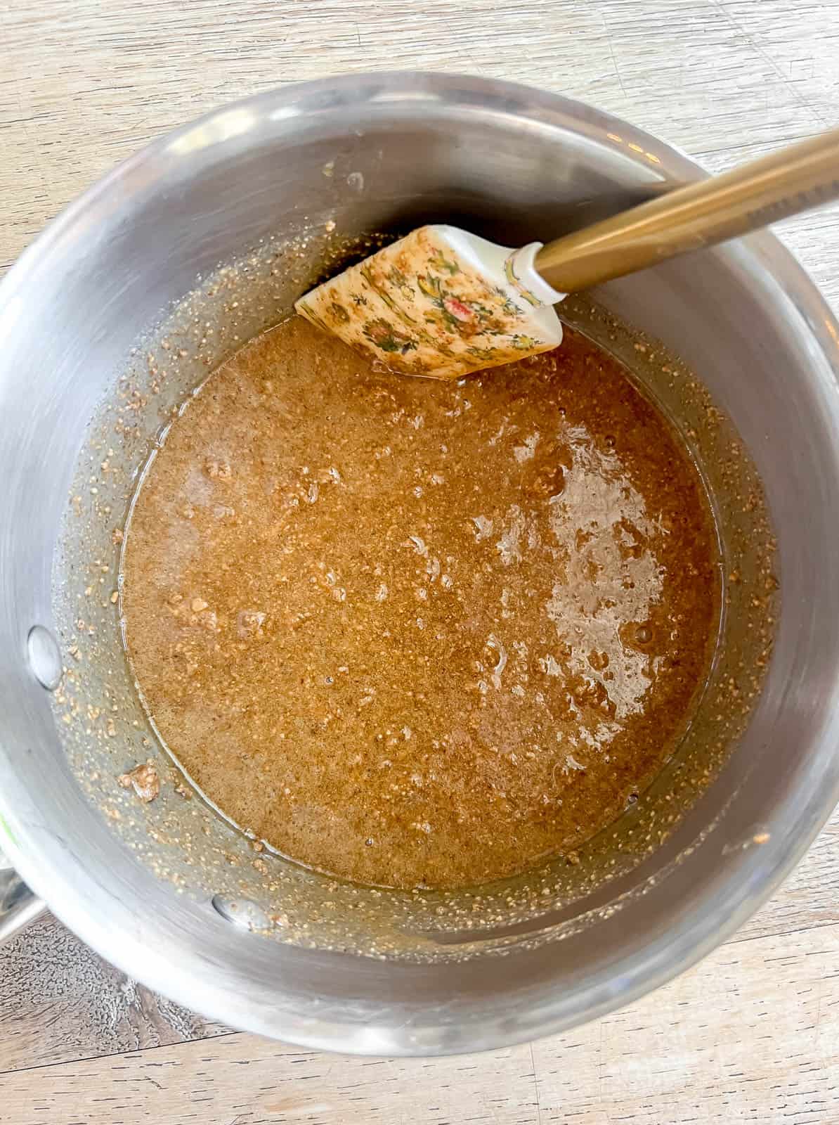 Melted honey and almond butter mixture.