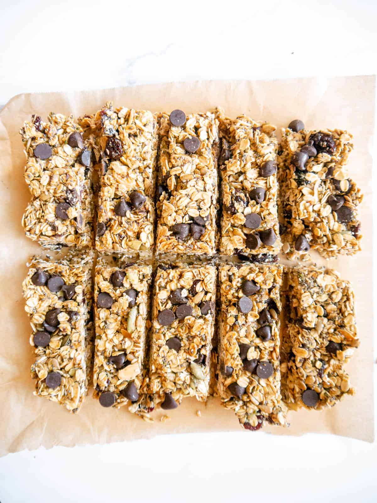 Homemade gluten free granola bars cut into bars.