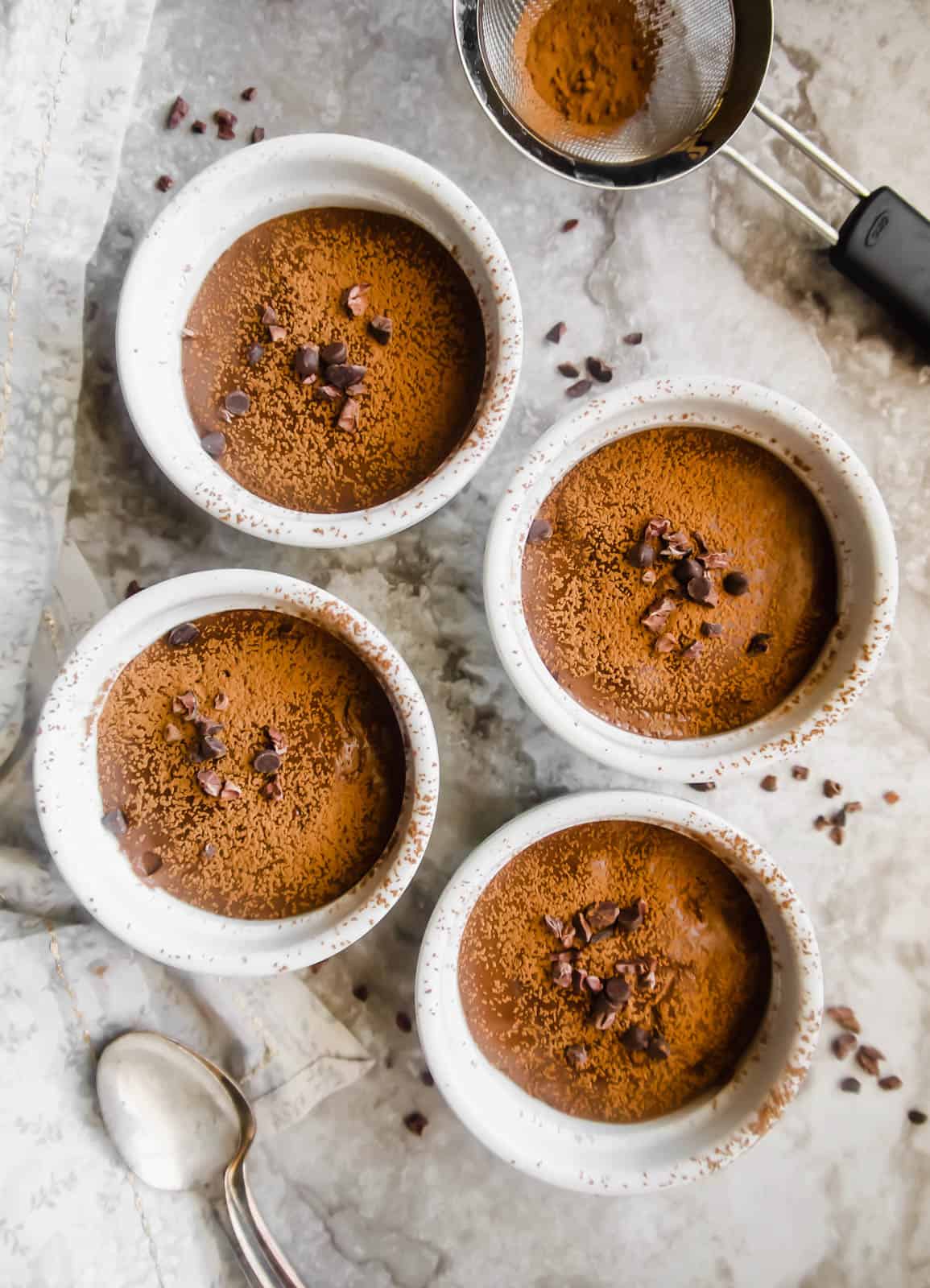 Paleo chocolate pudding in ramekins.