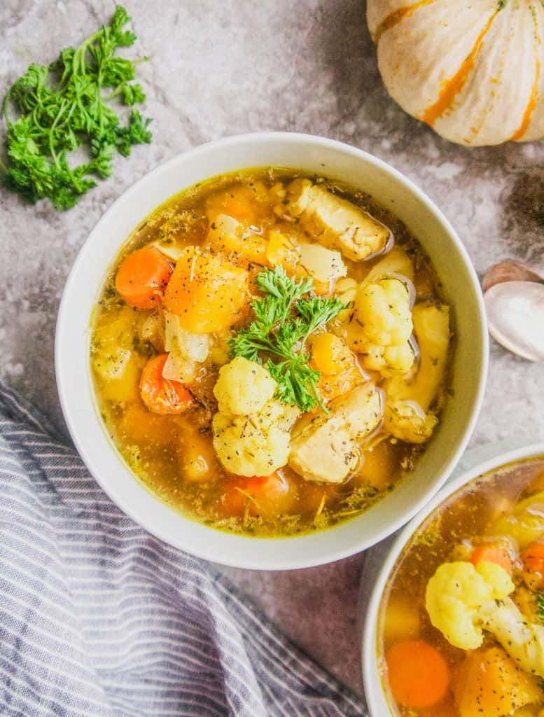 Chicken Soup with Butternut Squash, Potatoes and Cauliflower ( Paleo, Whole30) | Perchance to Cook, www.perchancetocook.com