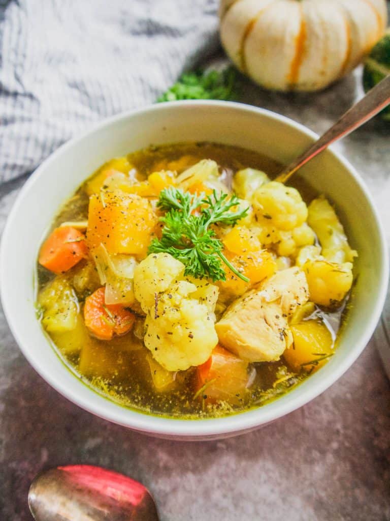 Chicken Soup with Butternut Squash, Potatoes and Cauliflower ( Paleo, Whole30) | Perchance to Cook, www.perchancetocook.com