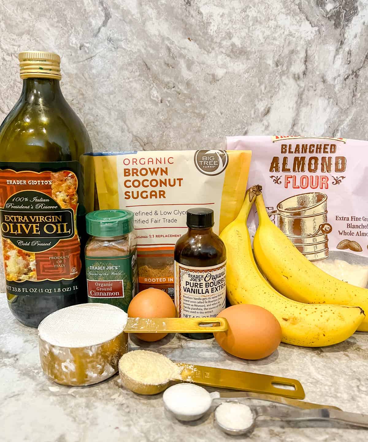 Ingredients needed to make paleo banana bread.