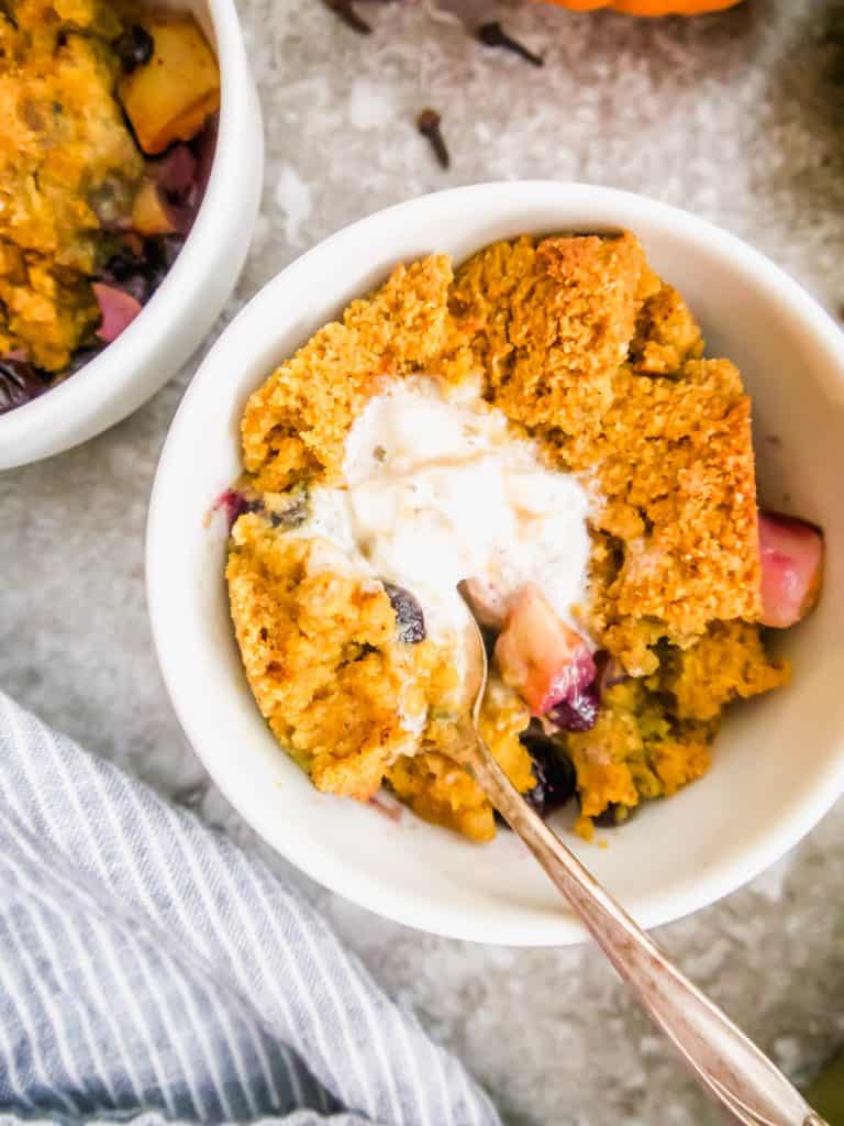 Pear and Blueberry Pumpkin Cookie Cobbler (Paleo, GF) | Perchance to Cook, www.perchancetocook.com