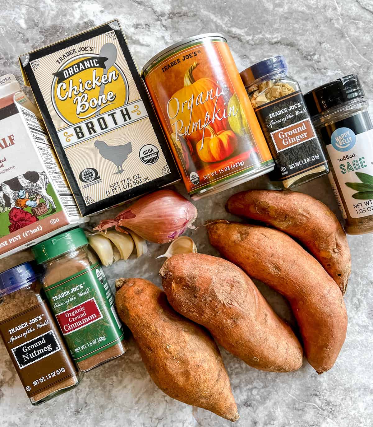 Ingredients for pumpkin sweet potato soup.