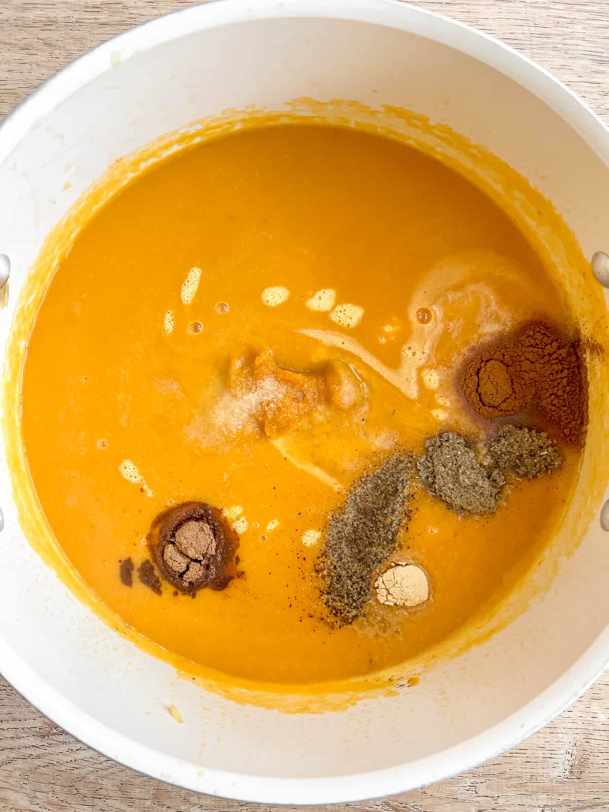 Spices add to pumpkin sweet potato soup.