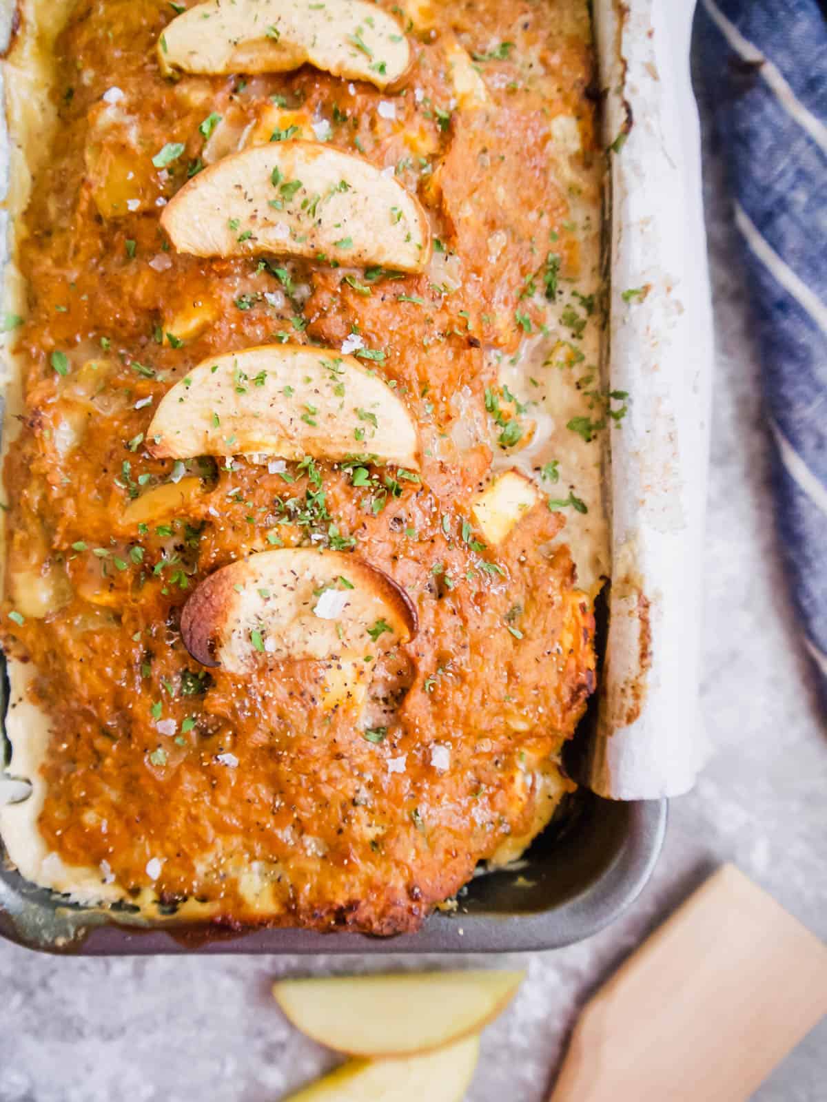 Meatloaf that is a ground turkey and apple recipe.