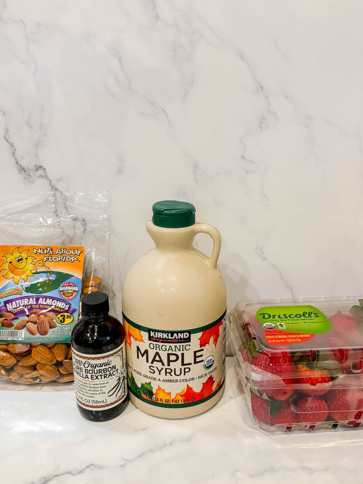 Strawberry almond milk ingredients.