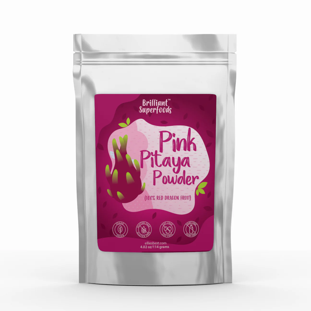 Ingredients needed to make dragon fruit powder smoothie.