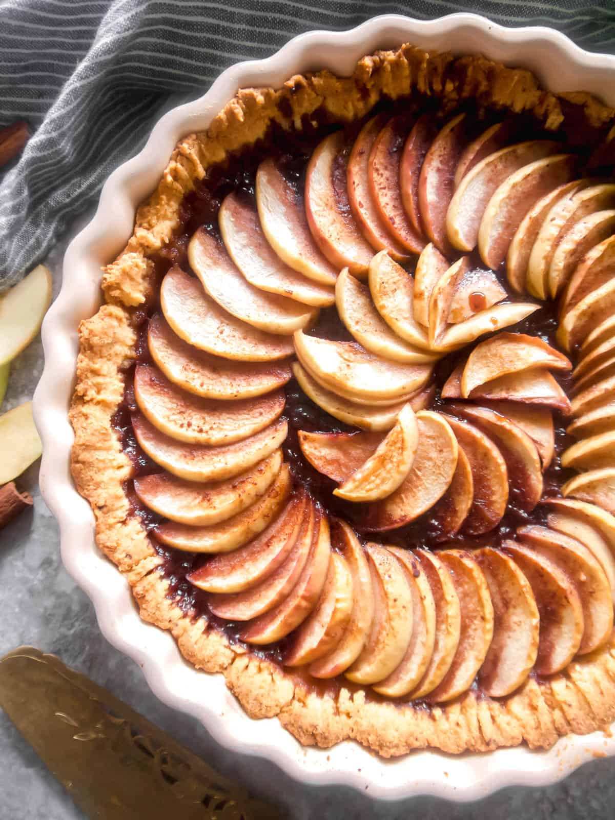 Freshly baked healthy apple tart.