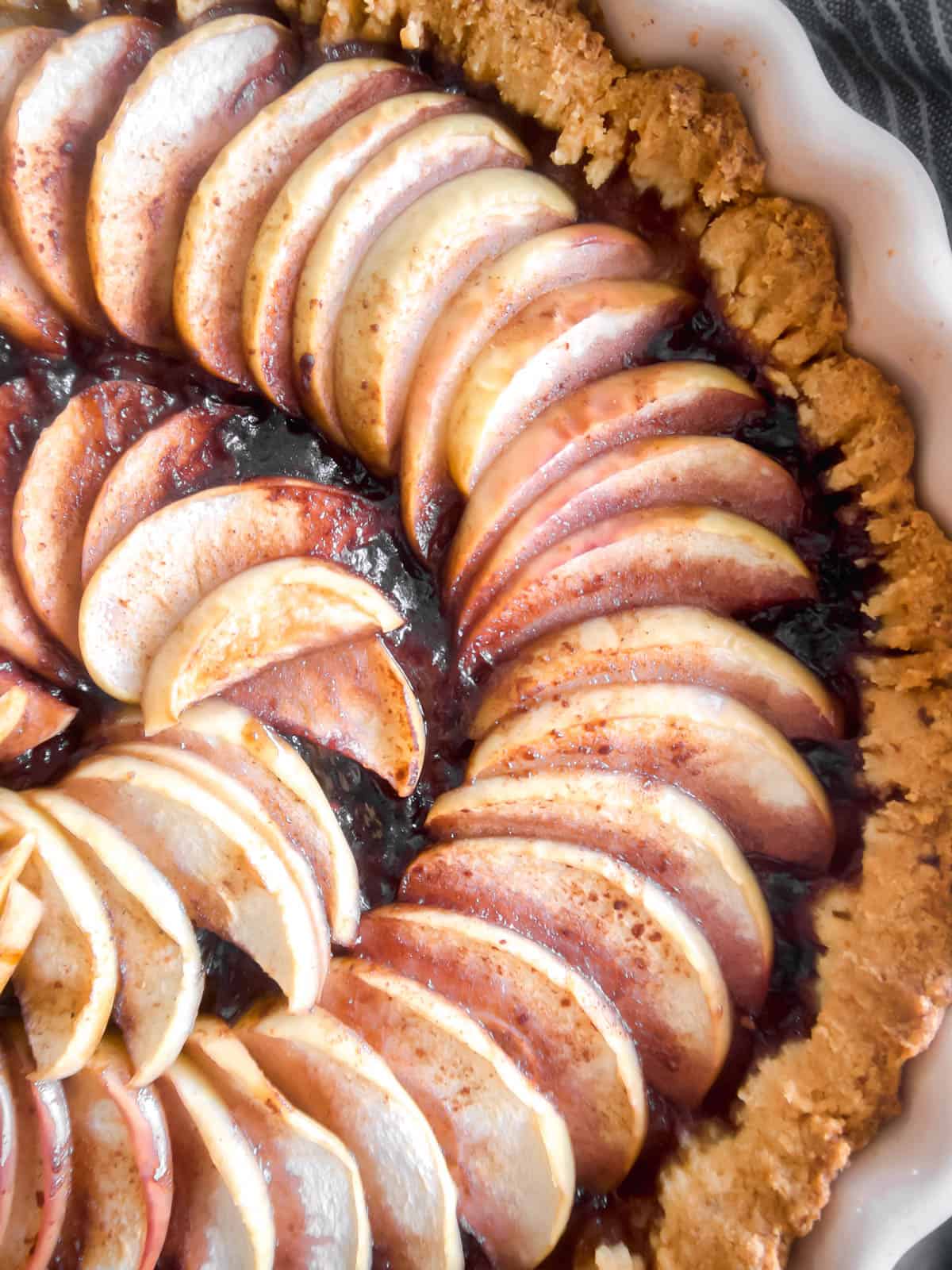 An apple tart with no butter fresh out of the oven.