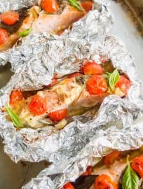 Cherry Tomato, Garlic, and Basil Baked Salmon in Foil | Perchance to Cook, www.perchancetocook.com