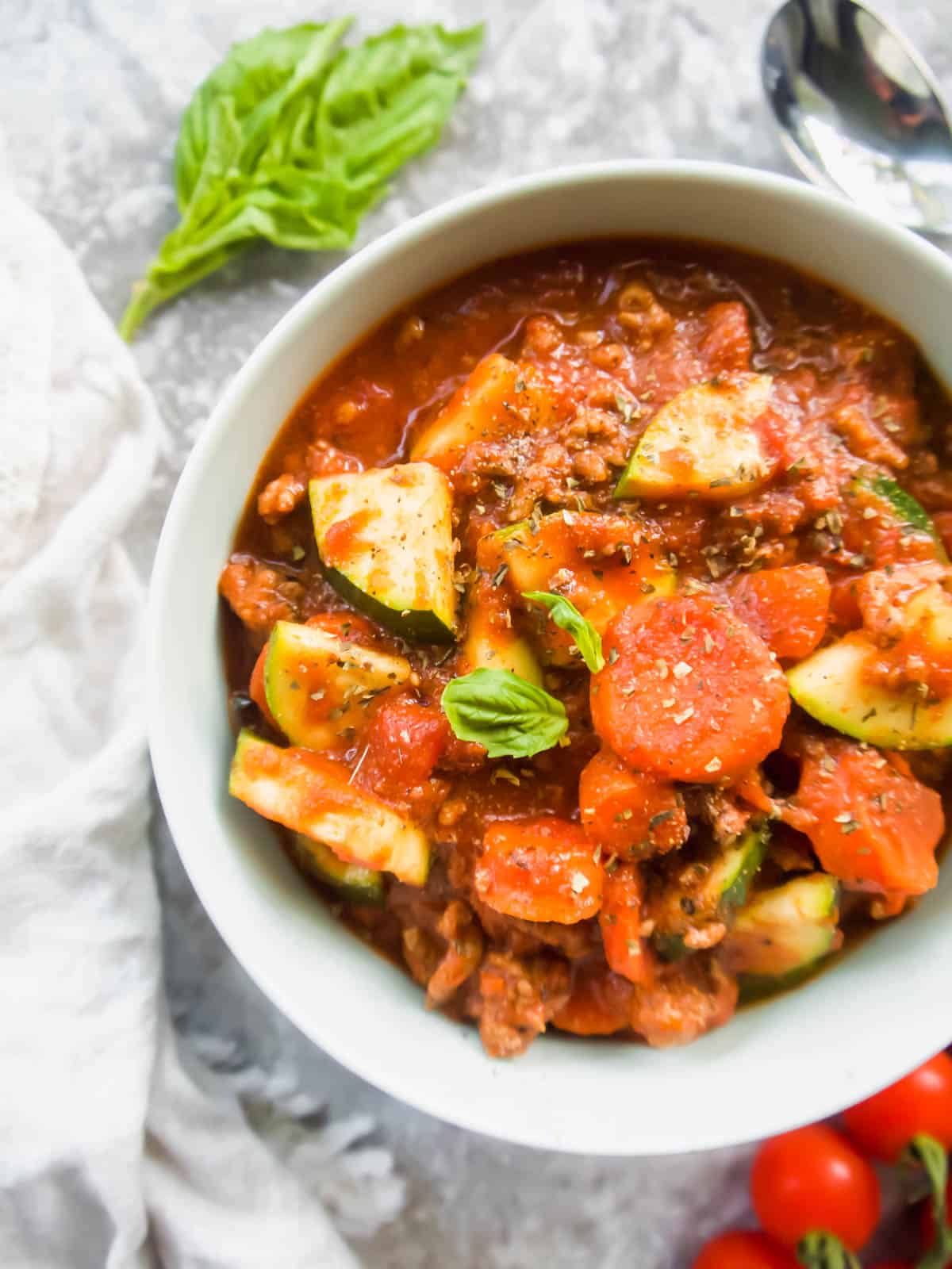 Whole30 veggie meat sauce in a bowl.