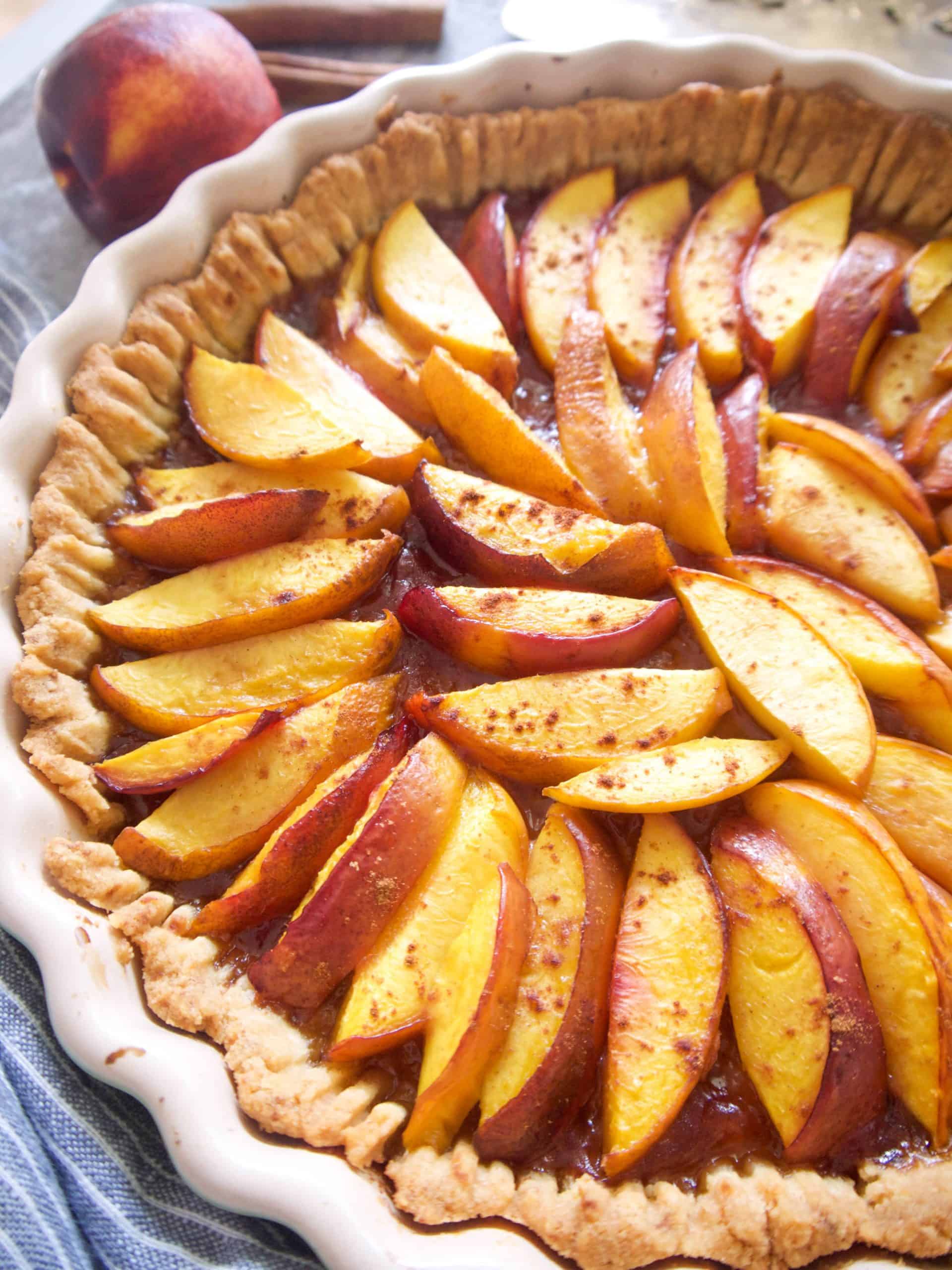 Dairy free nectarine tart fresh out of the oven.