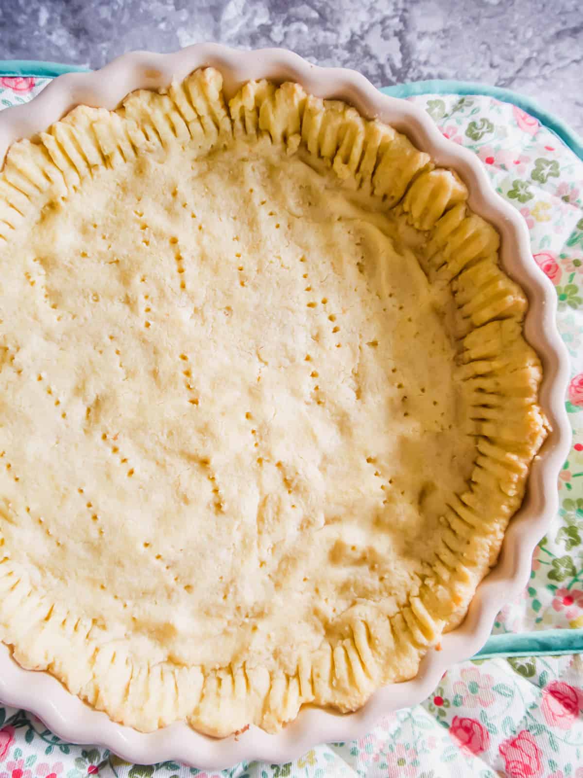 Gluten-free pie crust pre-baked for 10 minutes.