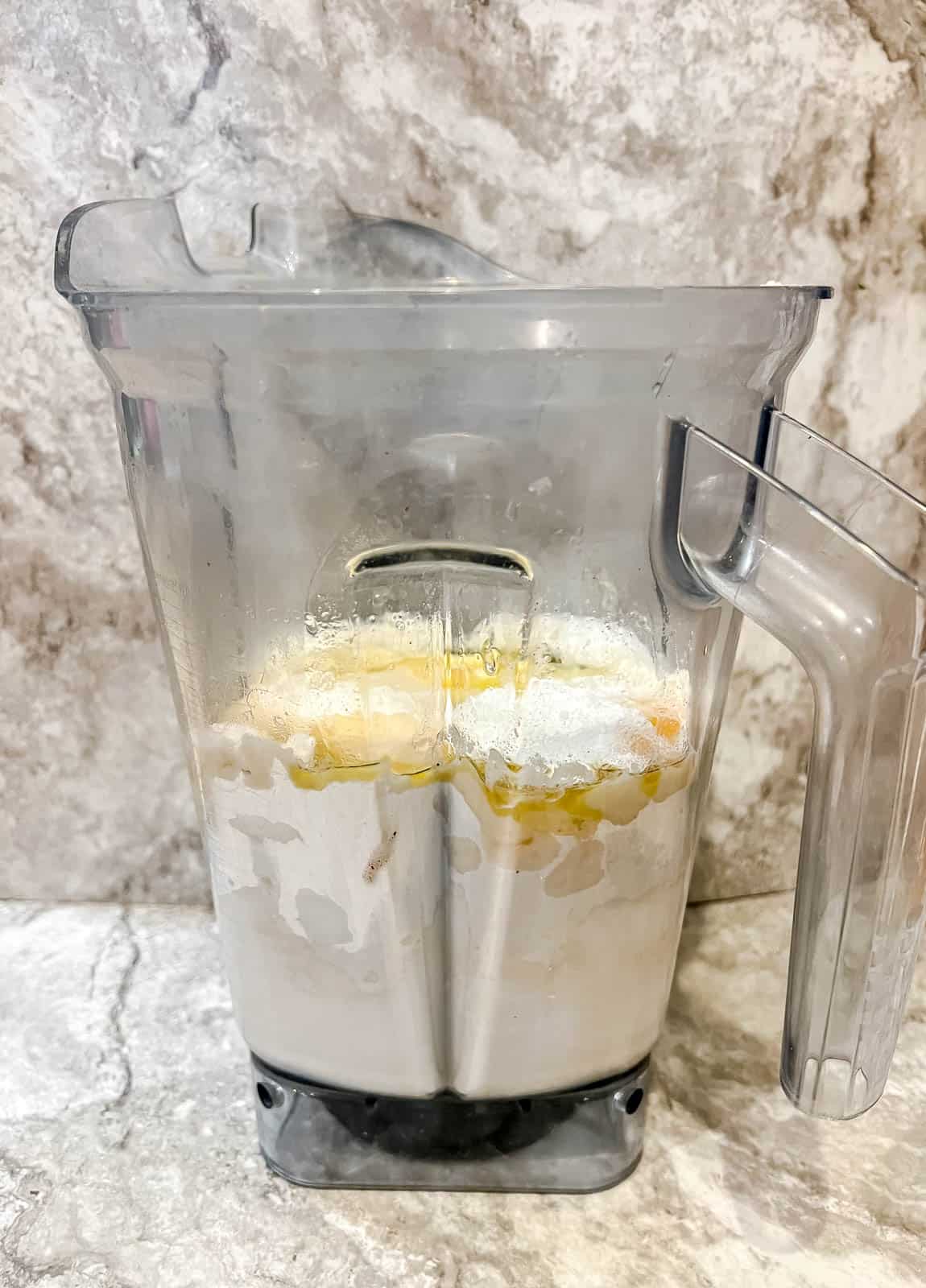 Dairy free crepe batter in a blender.