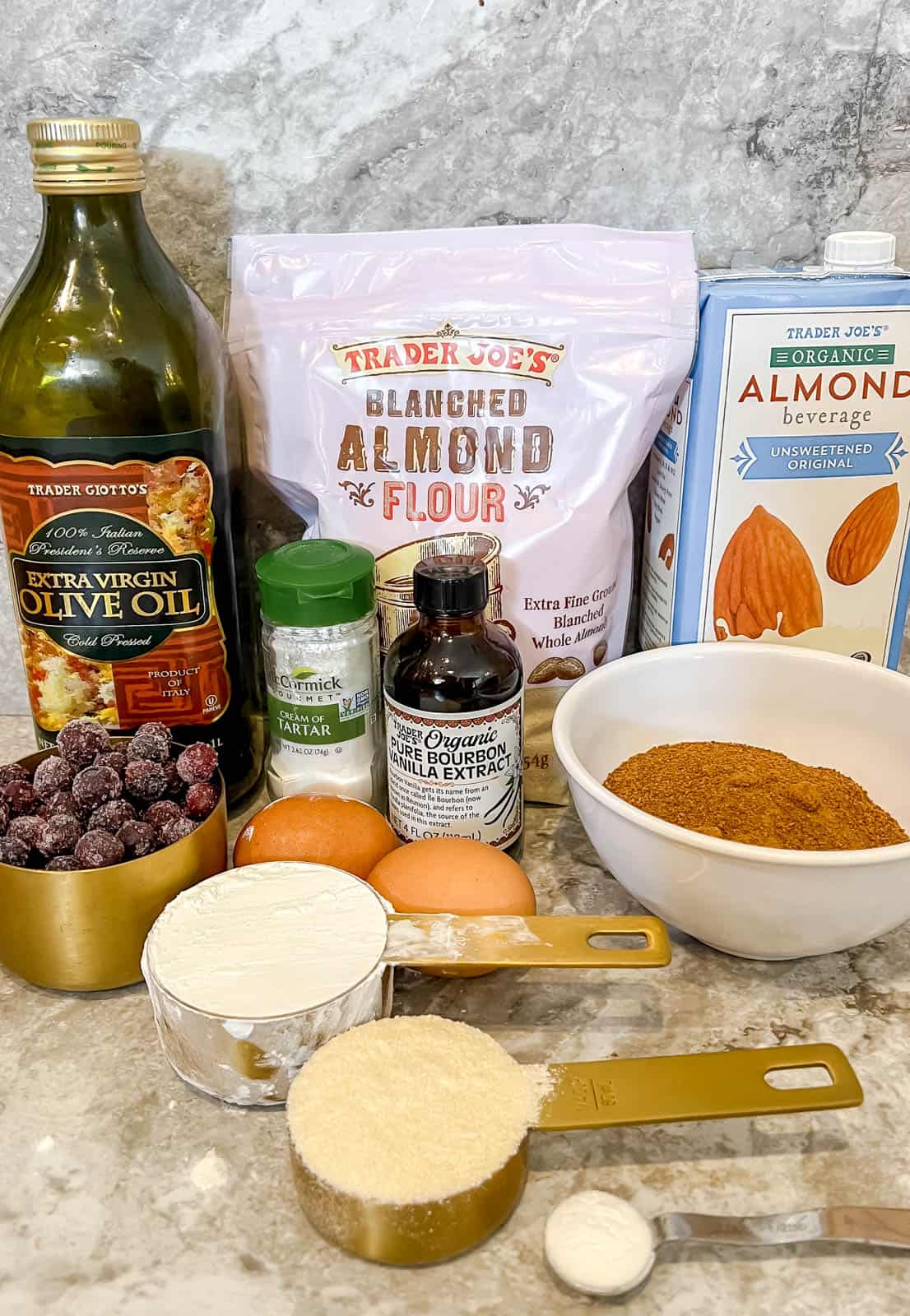 Ingredients needed to make this Paleo blueberry muffin recipe.