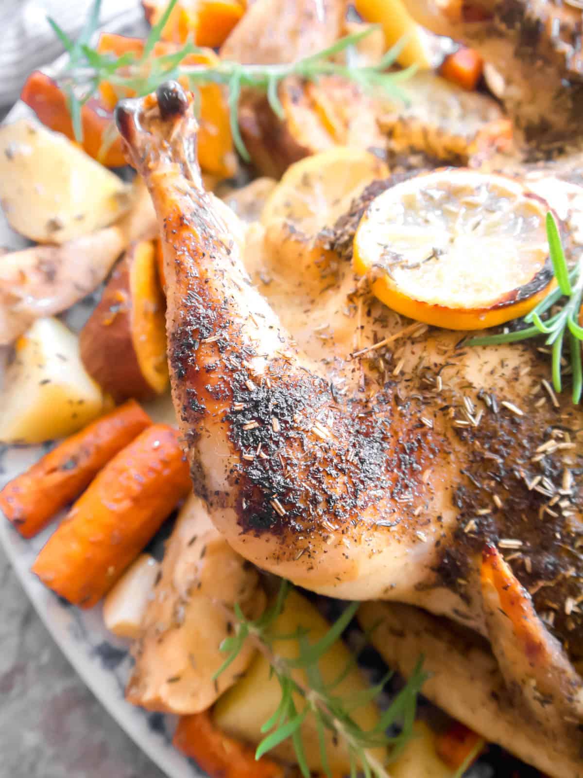 Drumstick photo of roast chicken with apple recipe.