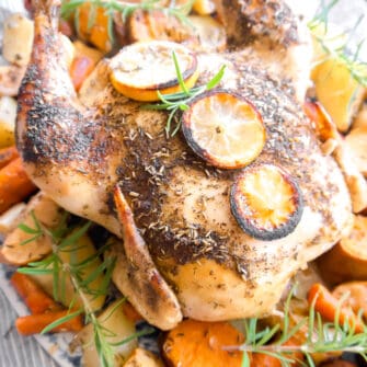 Roast Chicken with Apples and Potatoes (Dairy-free) | Perchance to Cook, www.perchancetocook.com
