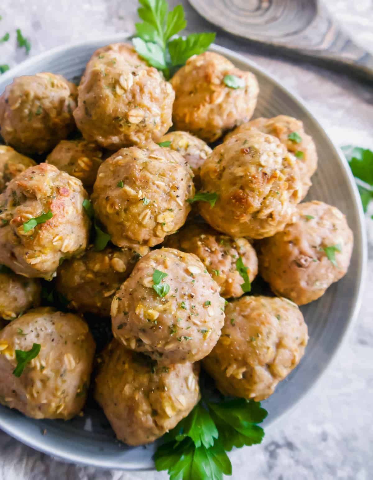 Ground Turkey Meatballs with Oats in a big bowl.