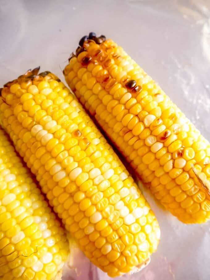 Roasted corn out of the oven.