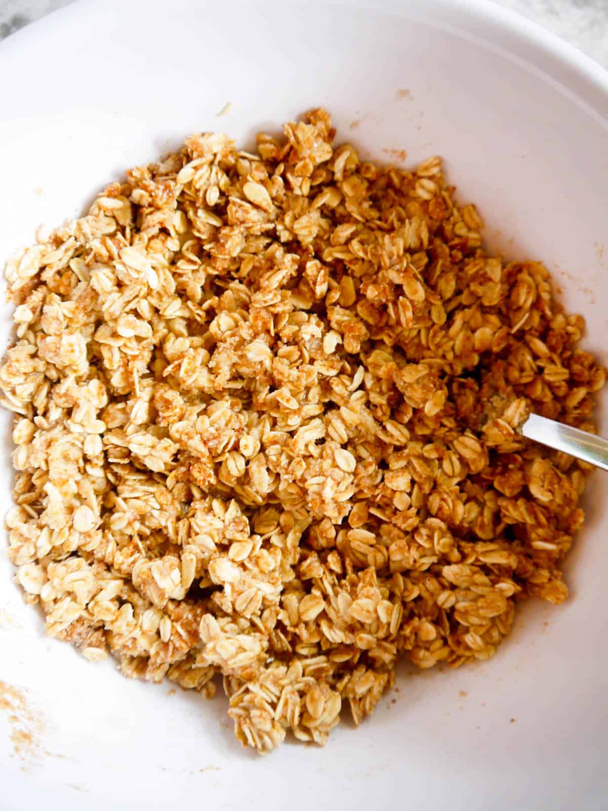 Almond flour oat topping in a bowl.