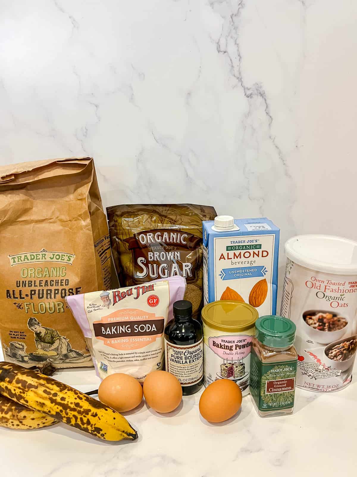 Ingredients needed to make these Dairy-free Banana Muffins with Oats.