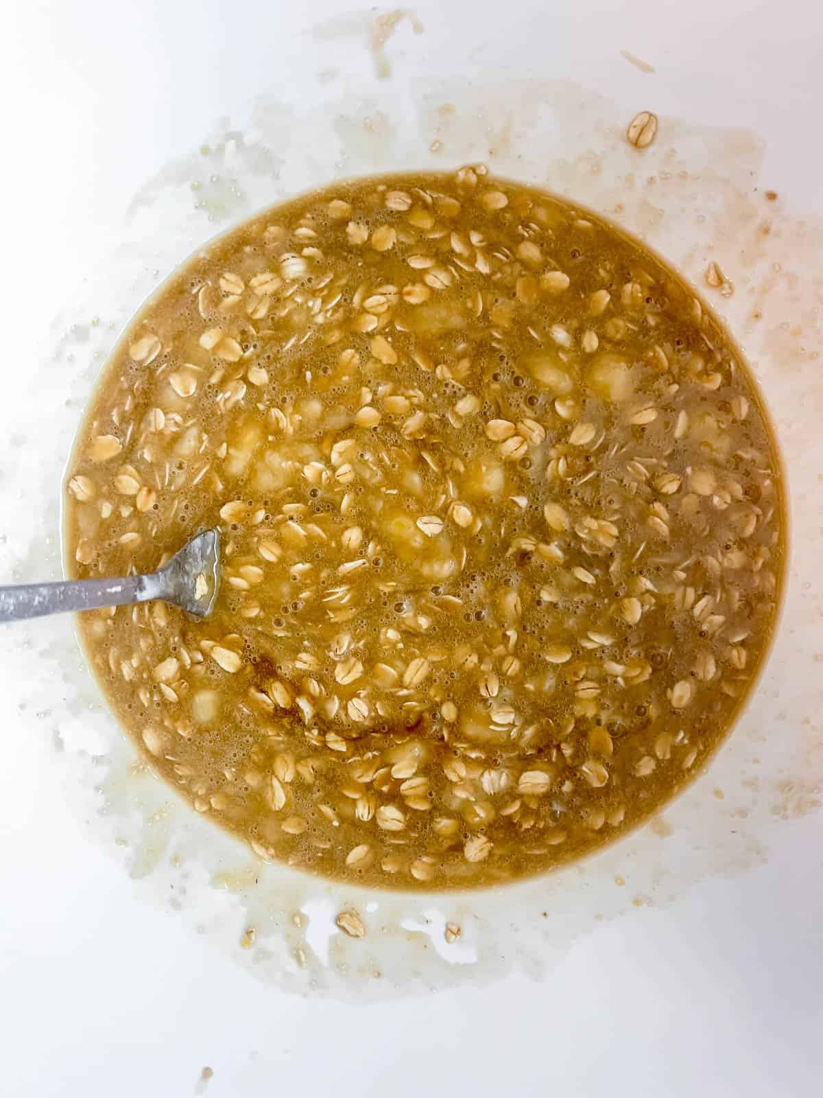 Oats mixed into banana bread sugar mixture.