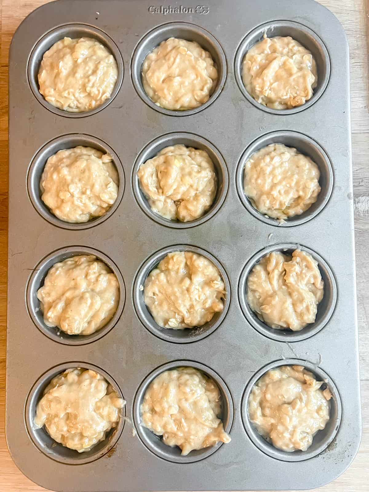 Healthy banana oatmeal muffins before baking.