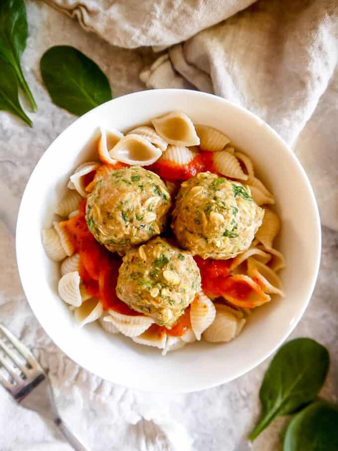 turkey spinach meatballs with pasta and tomao sauce 2
