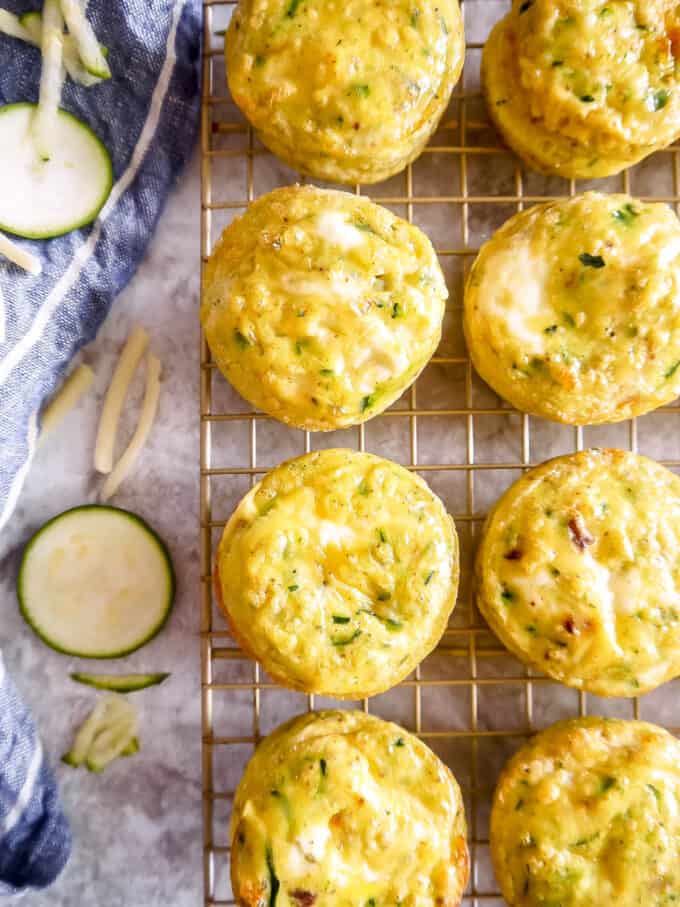 zucchini egg cups on wire rack