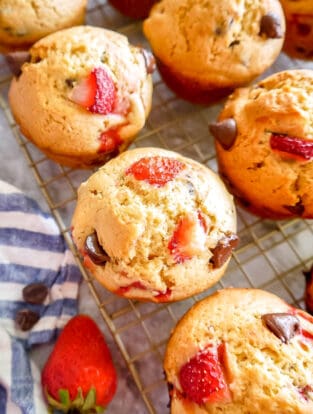 up close view of strawberry chocolate muffins