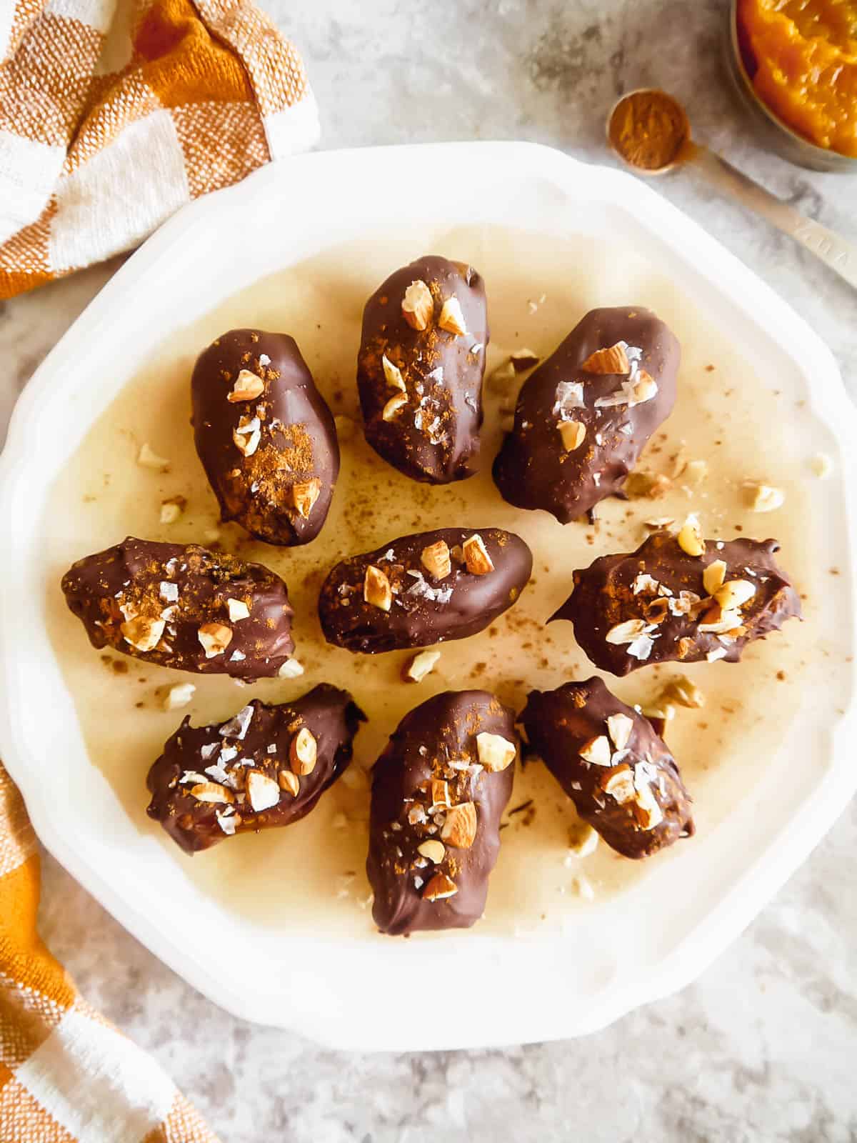 Pumpkin healthy snickers on a plate.