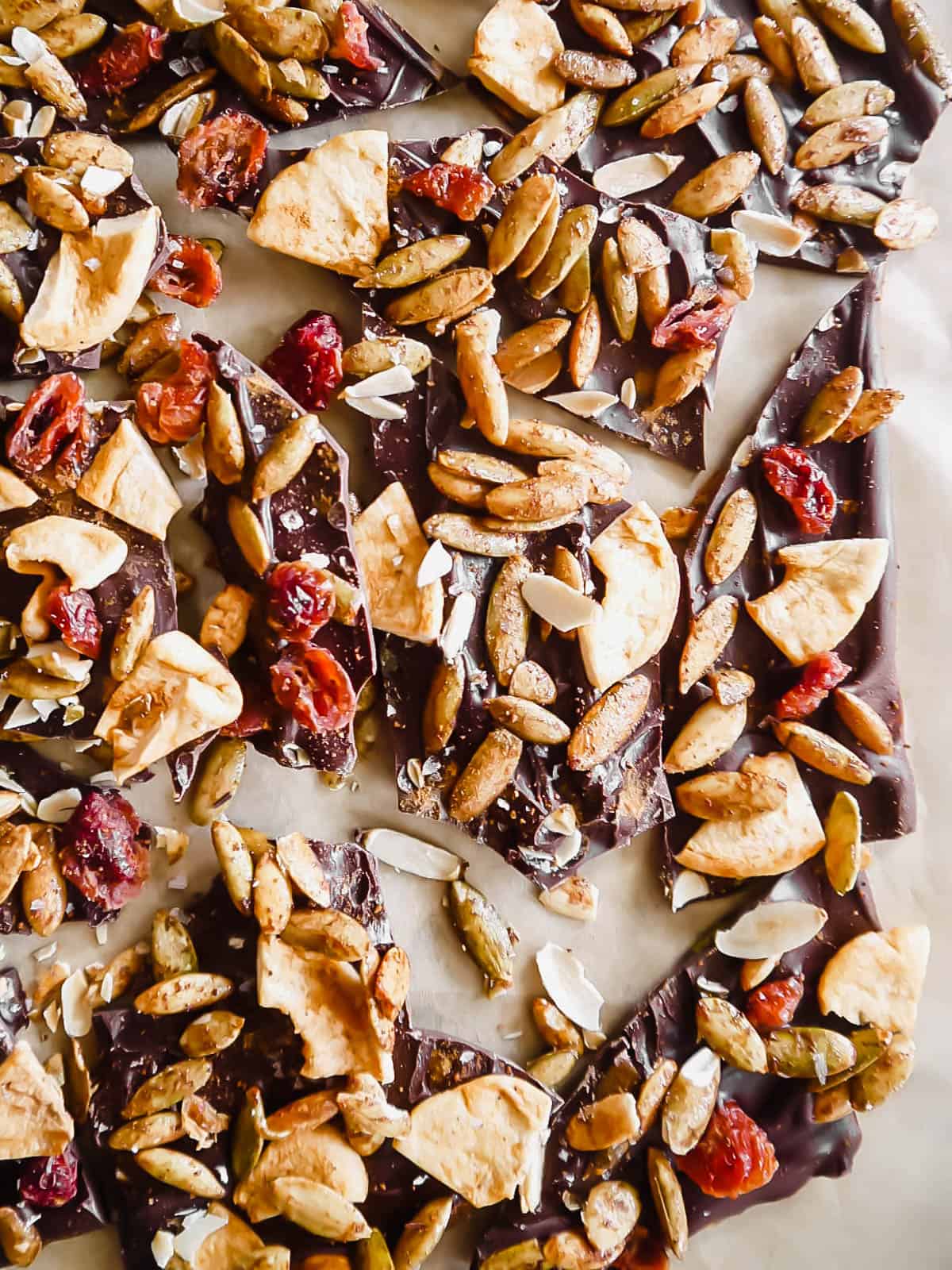 cut up pieces of Fall chocolate bark