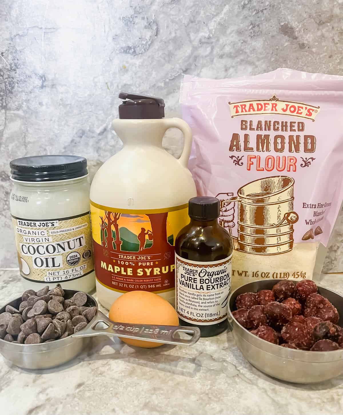 Ingredients needed to make paleo chocolate cherry lava cakes.