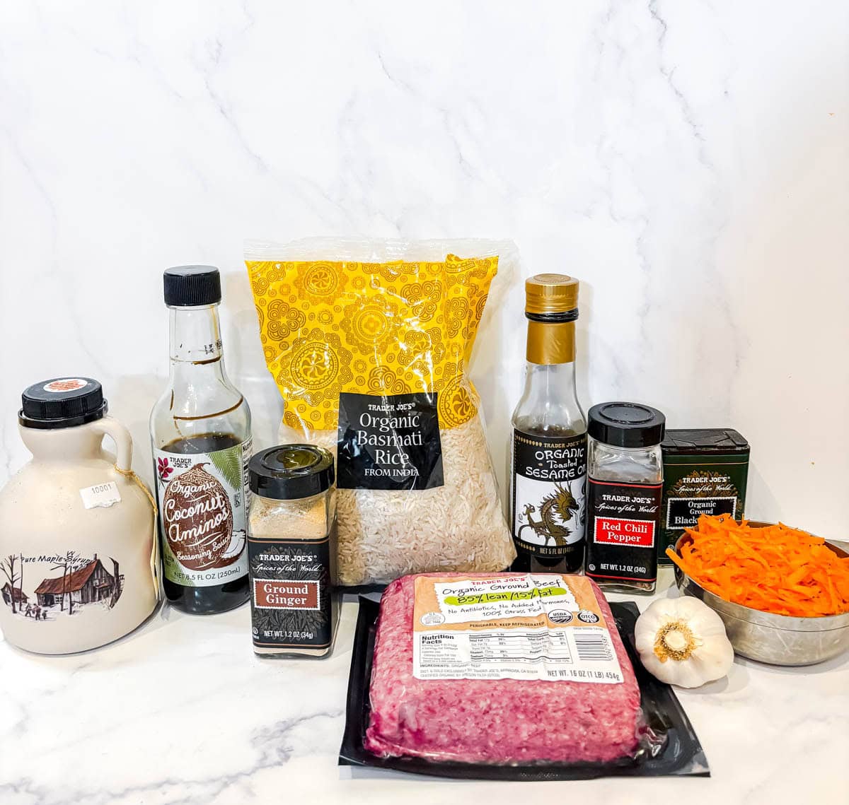 Ingredients needed to make korean beef bowls with coconut aminos.