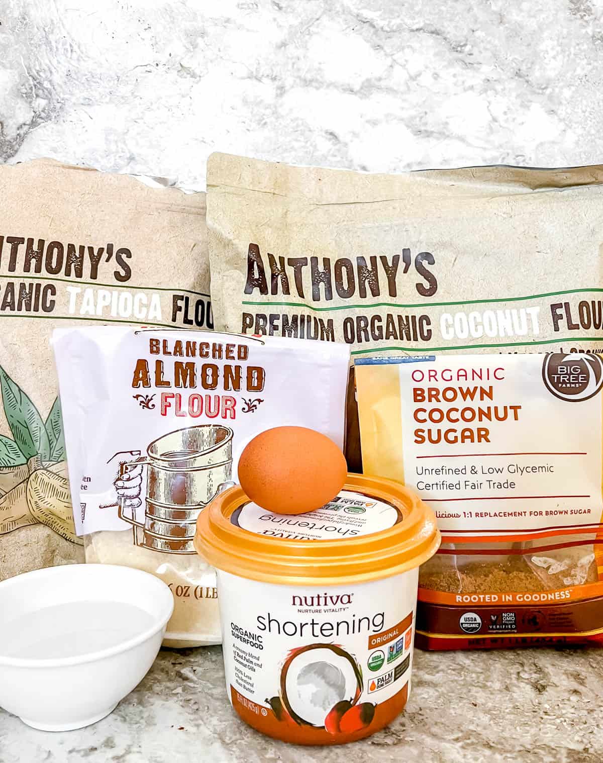 Ingredients needed for almond flour tart crust.