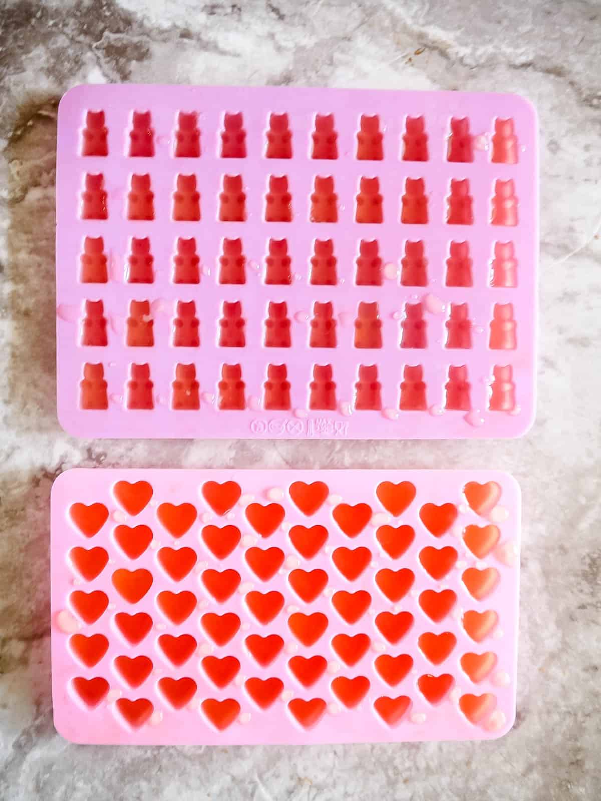 Apple gelatin mixture in silicone molds.