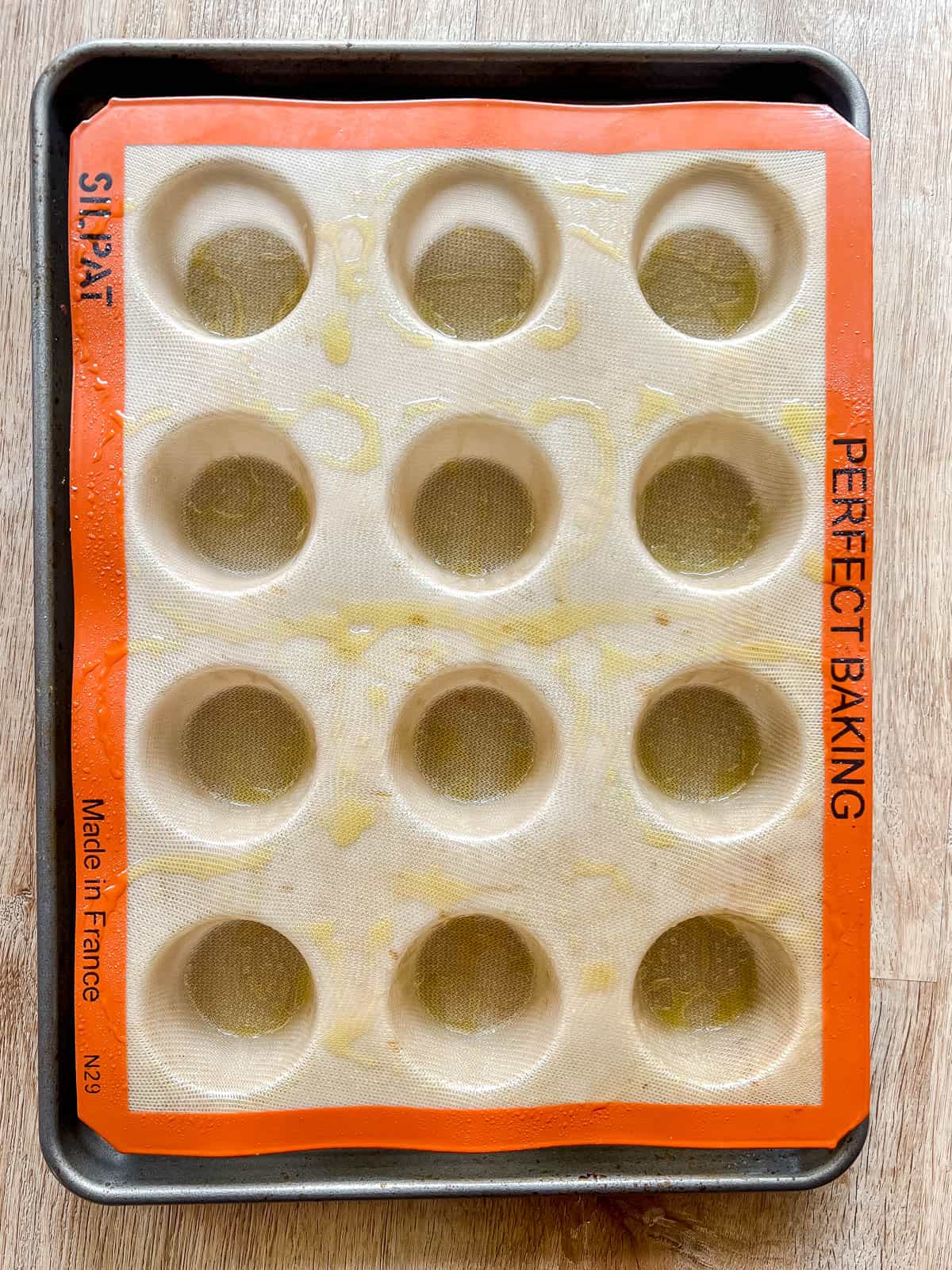 Silicone pan freshly greased.