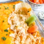 Buffalo chicken dip with canned chicken recipe with carrots and celery in the dip.
