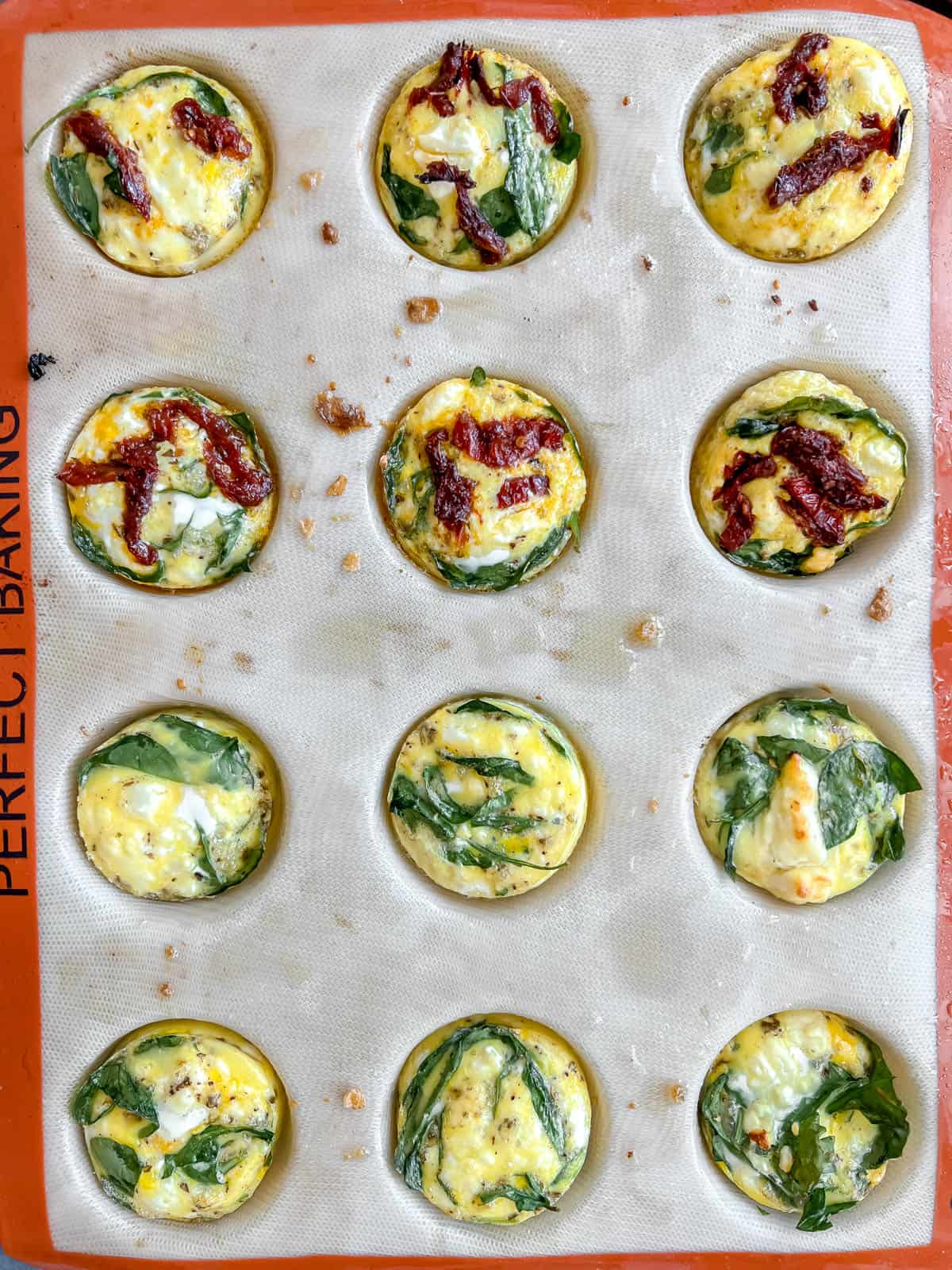 Spinach feta egg bites after baking.