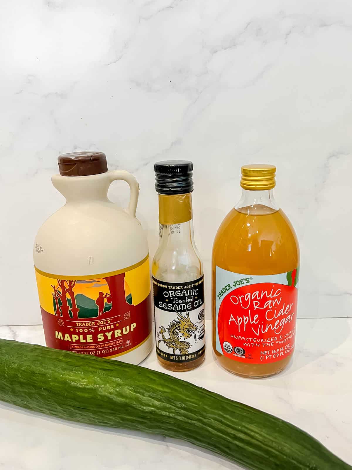 Ingredients needed to make Asian pickled cucumbers.