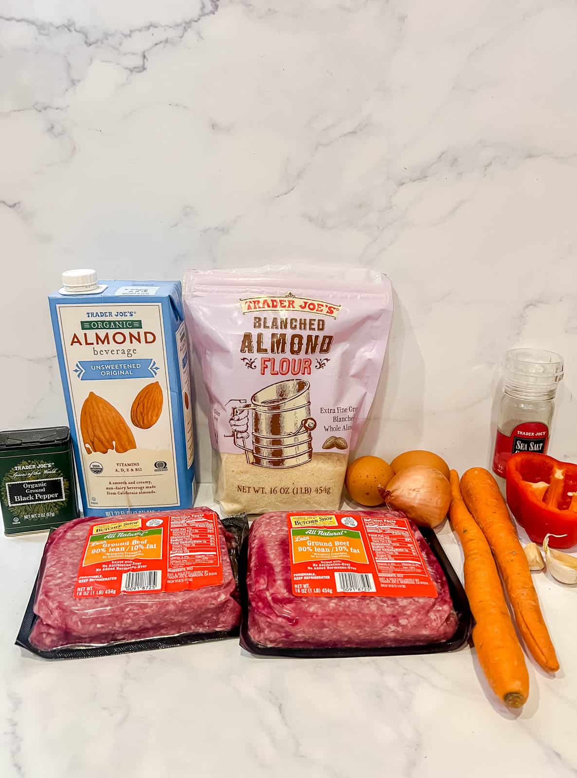 Ingredients needed to make paleo meatloaf.