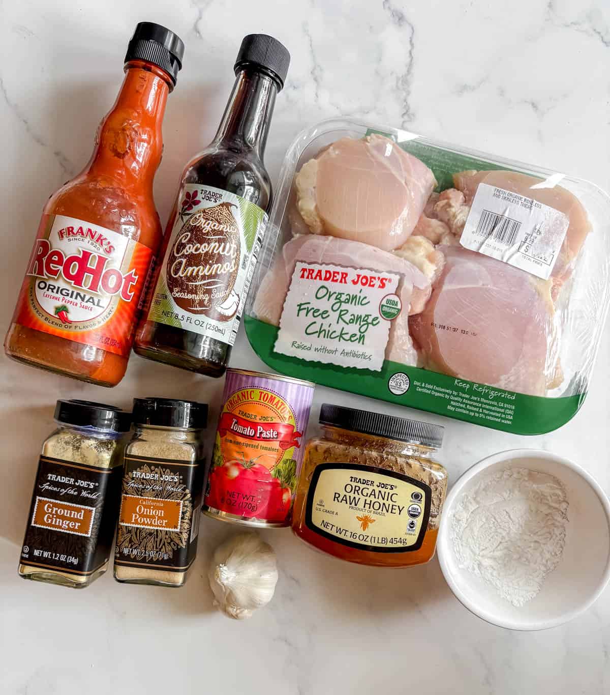 Ingredients needed to make honey garlic chicken recipe in the slow cooker.