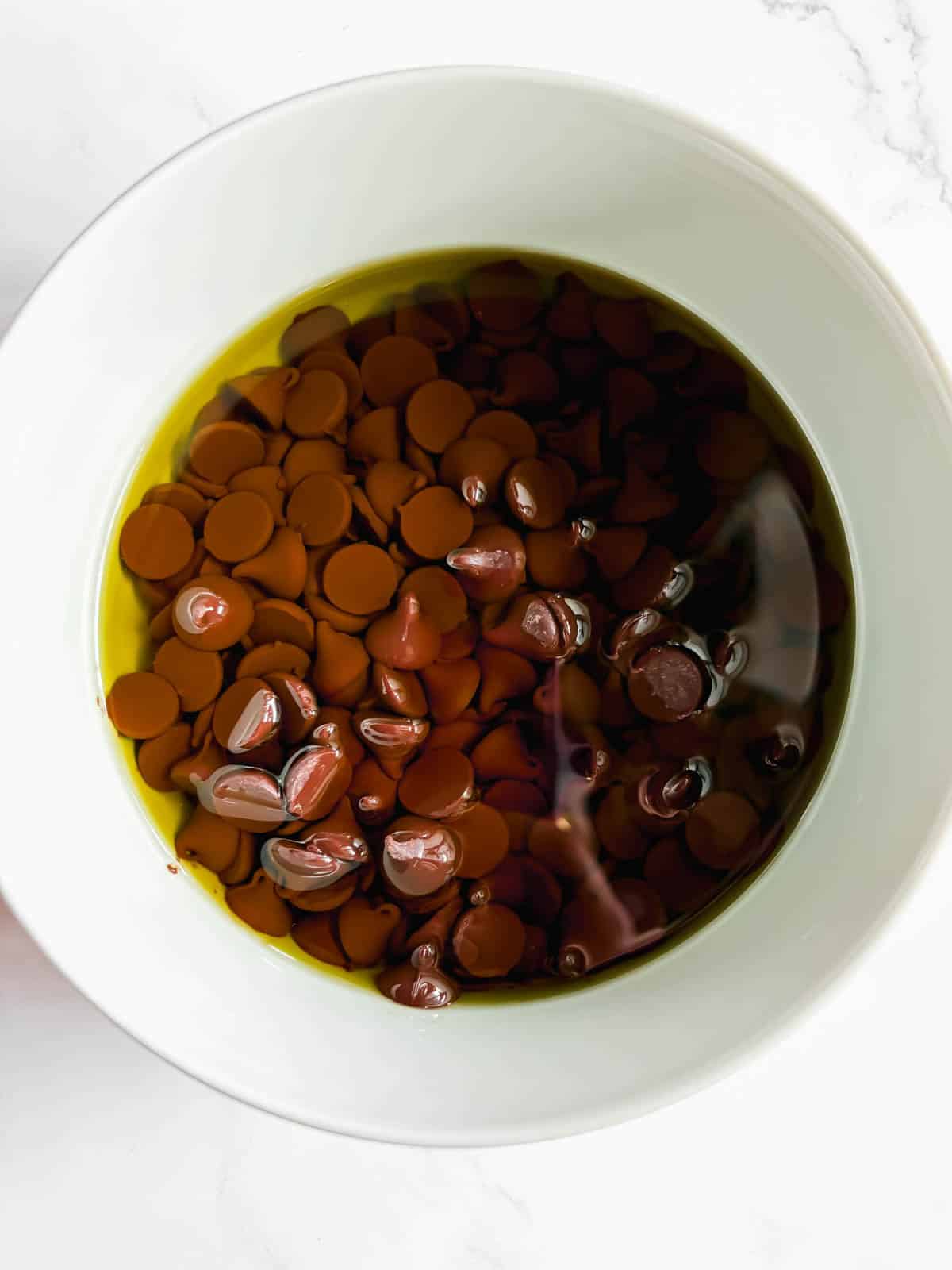 Chocolate chips in olive oil.