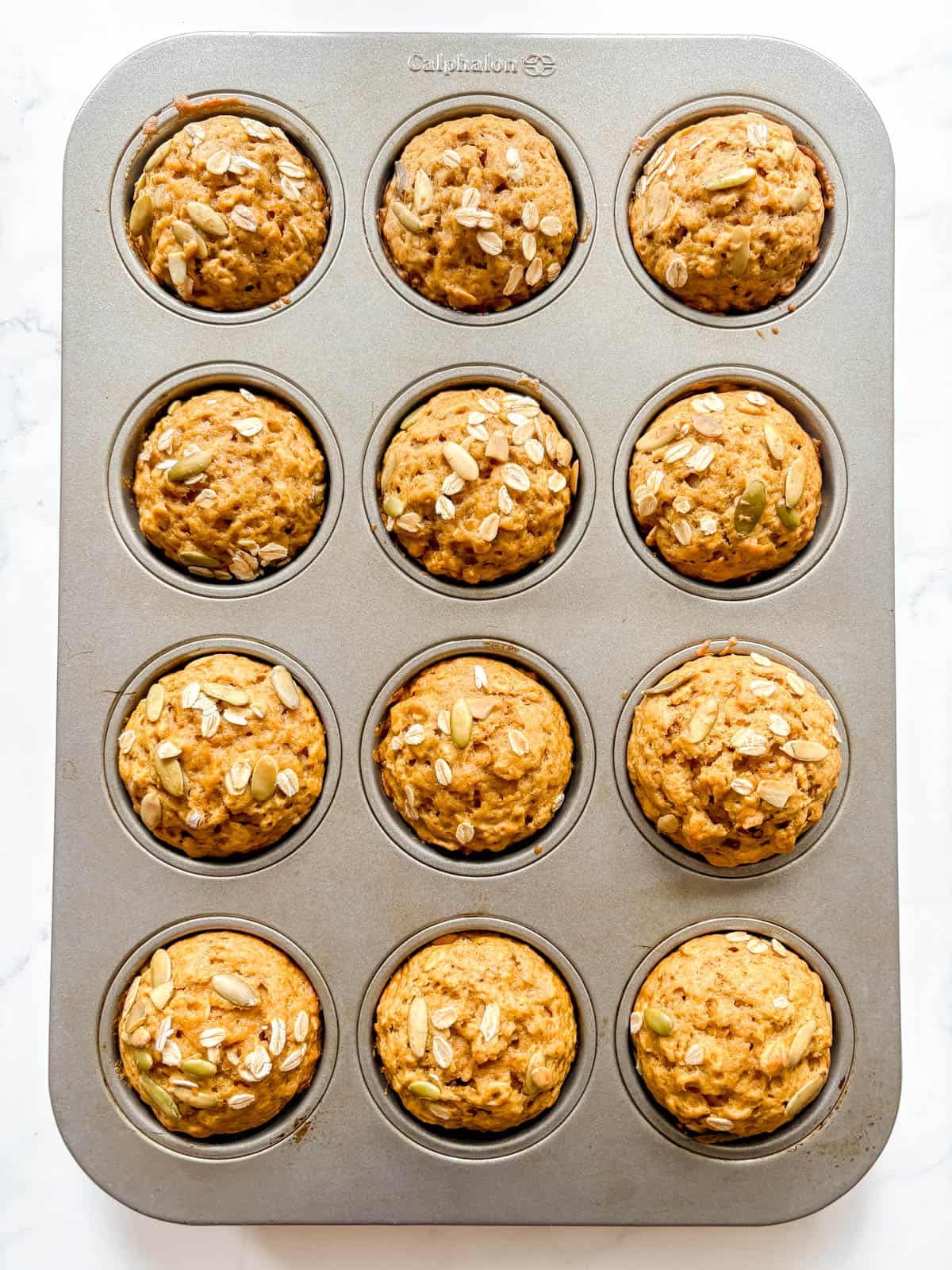 Pumpkin oatmeal muffins after baking.