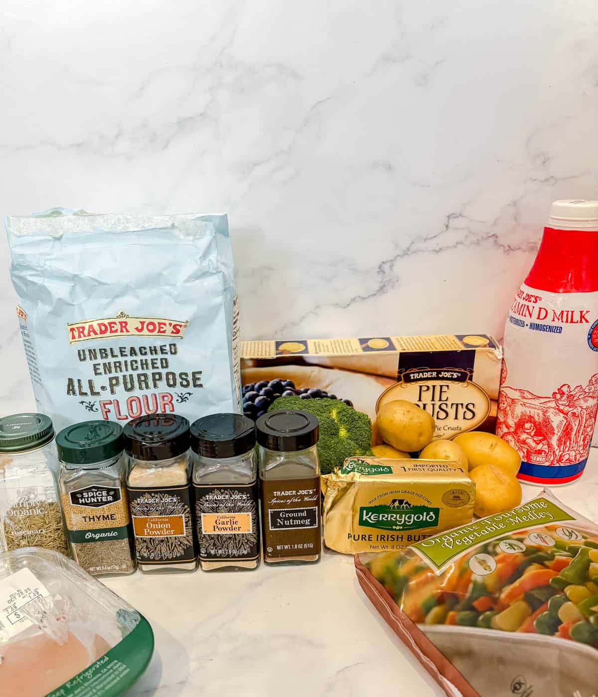 Recipe ingredients for chicken pot pie with store bought crust recipe.