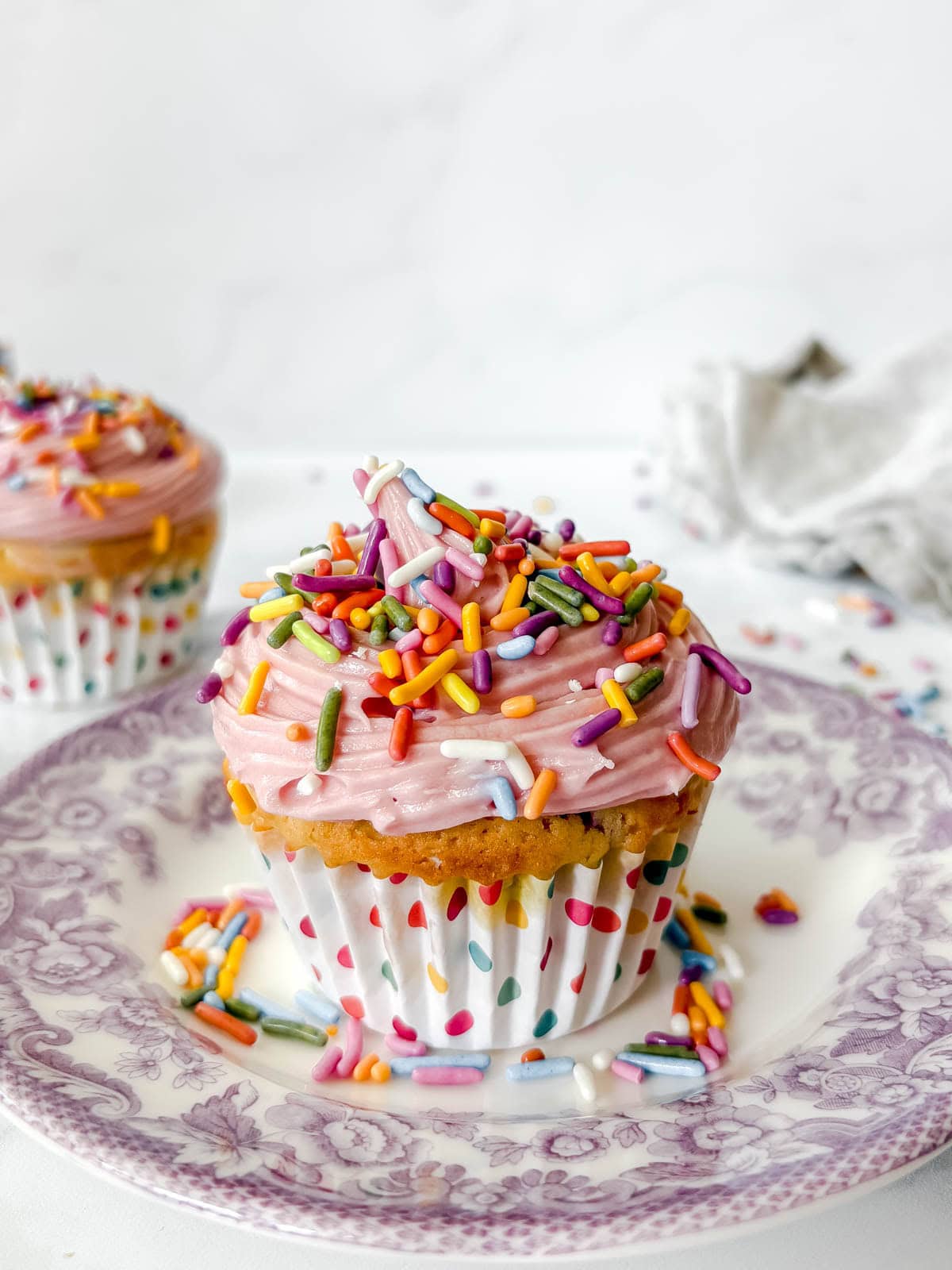 Small batch funfetti cupcake on a plate.
