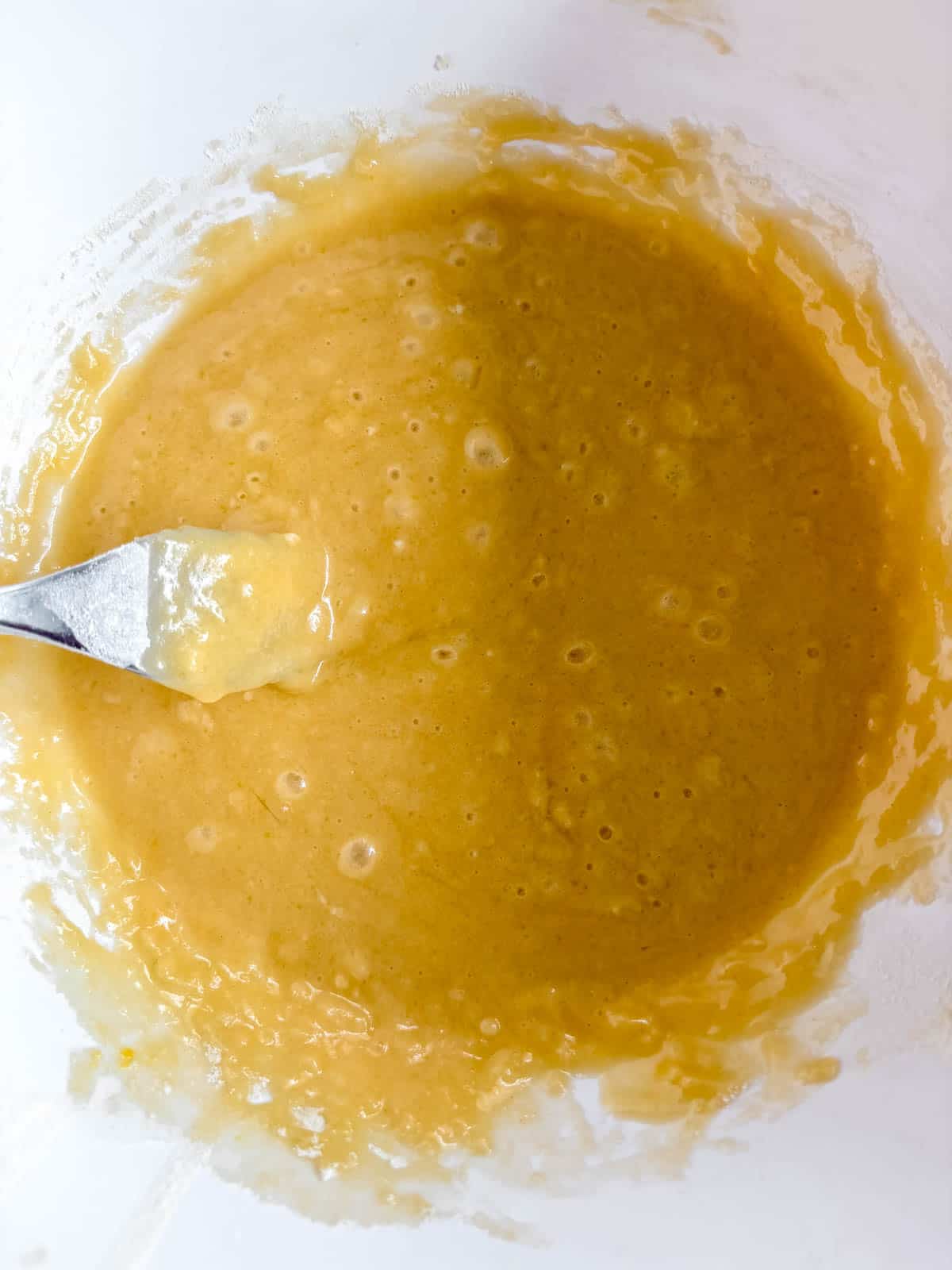 Funfetti cupcake batter before sprinkles are added.